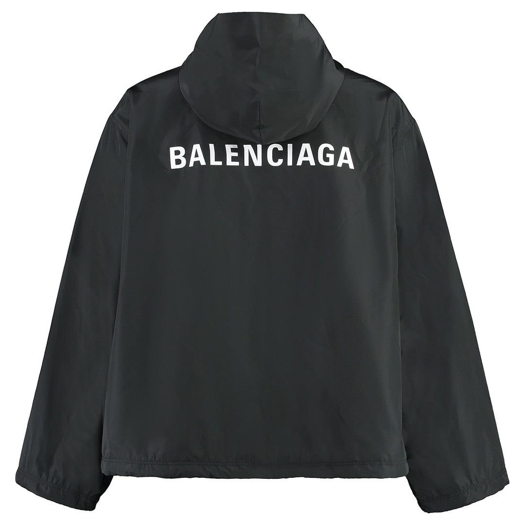 Balenciaga Windbreaker Jacket with Hood and Printed Logo
