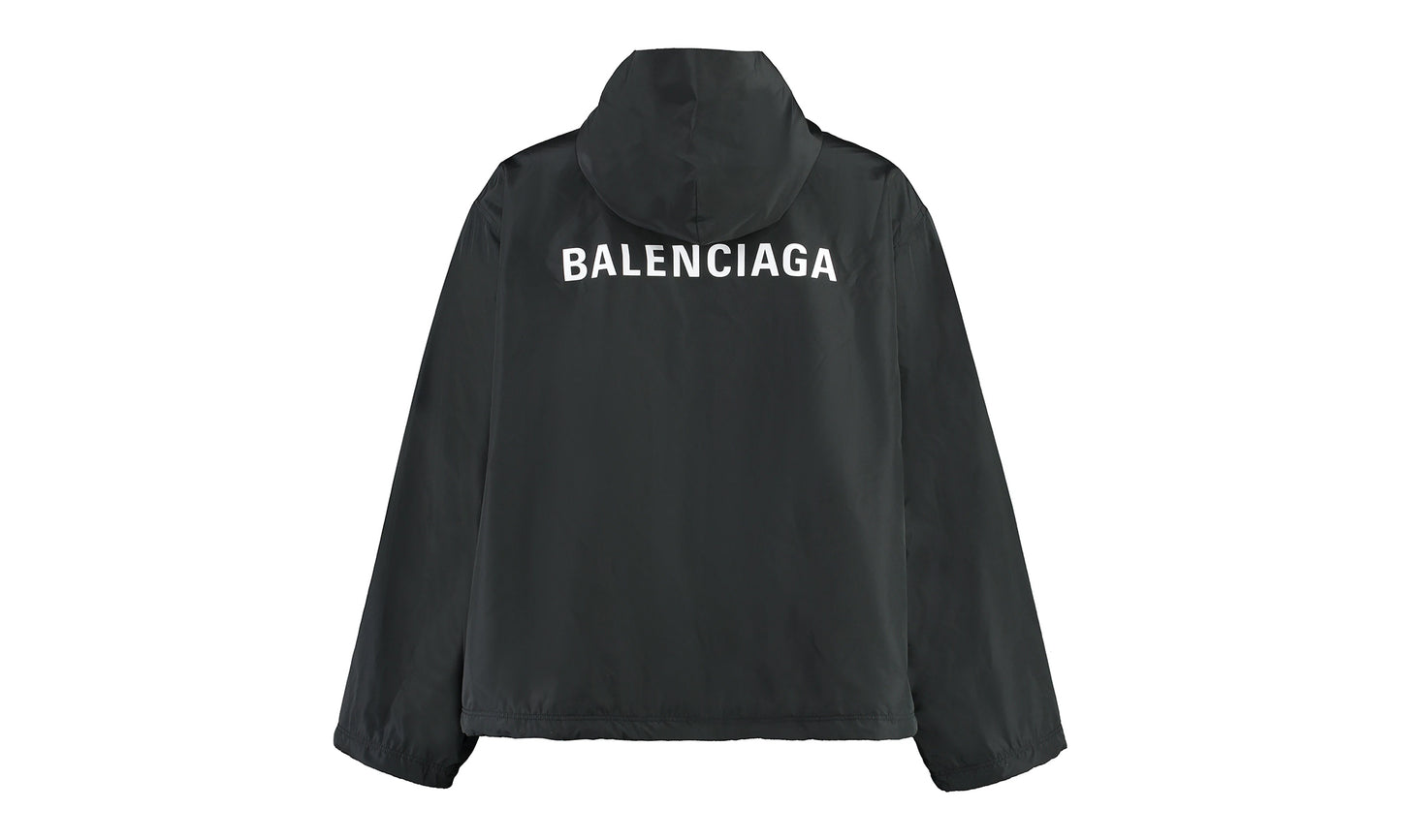 Balenciaga Windbreaker Jacket with Hood and Printed Logo