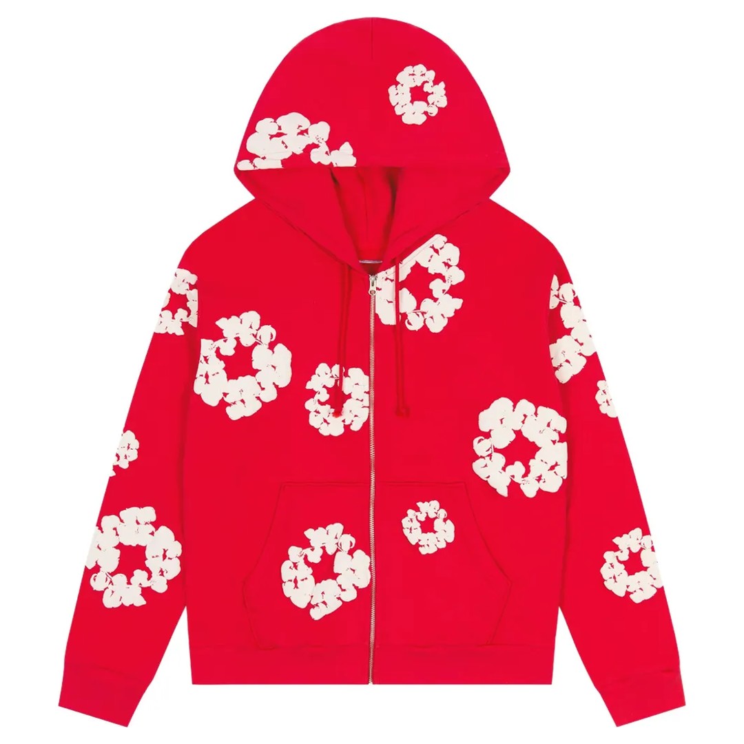 Denim Tears Cotton Wreath Zip Hoodie Red