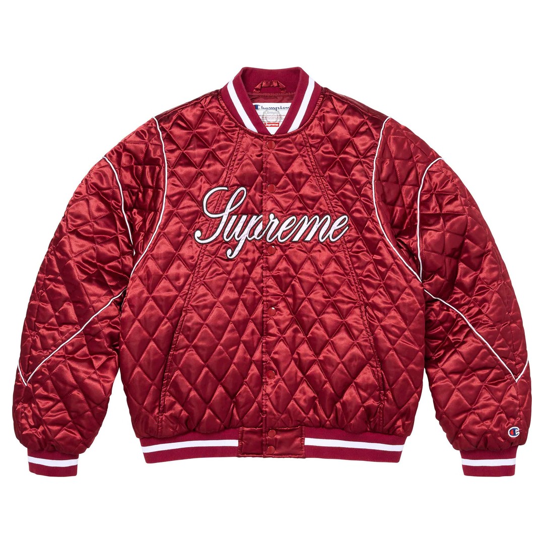 Supreme Champion Quilted Satin Varsity Jacket Red